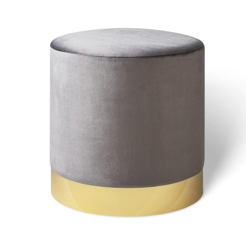 POUF VELOUR GRIS BASSE GOLD
